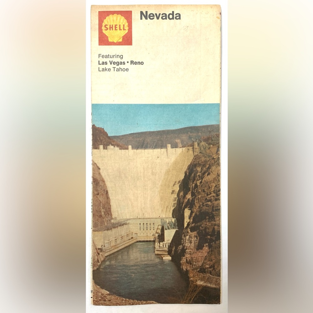 VTG 1970 SHELL OIL Gas NEVADA State Highway Road Map Las Vegas Reno Lake Tahoe